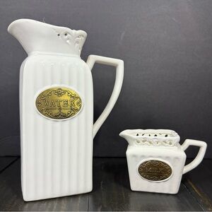 2Pc Set  THL Royalty French White Pierced Ceramic Gold Tone Plaques Water & Milk